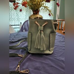 Jen & Co Sage Green Tassel Bucket Bag